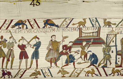 Los normandos construyen fortificaciones en Hastings, Tapiz de Bayeux de Unbekannt Unbekannt
